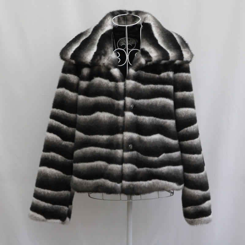 Women Fur Coat Casual Autumn Winter Zebra Pattern Artificial Mink Hair Collared Short Coat Thickened Multi