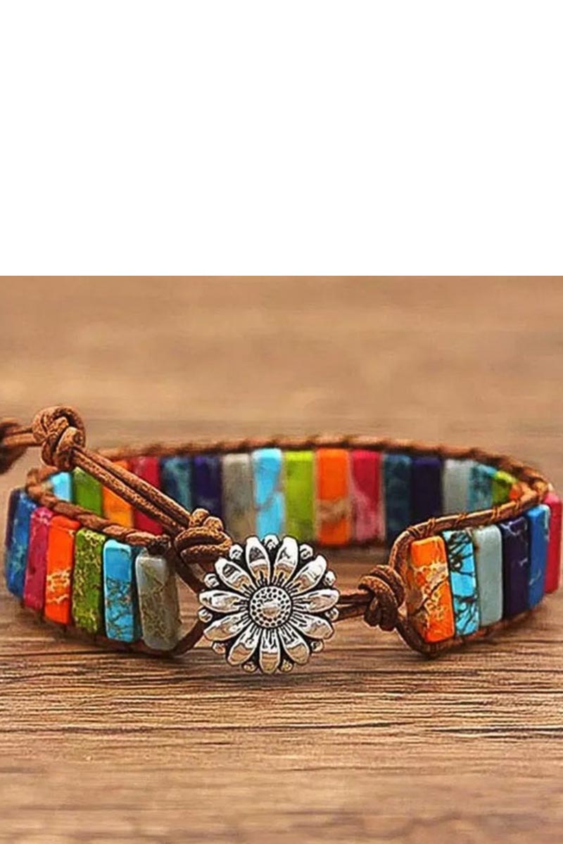 Sunflower Colorful Stone Beaded Wrap Bracelet