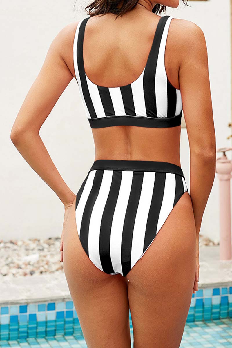 Athletic Striped Tank Sport High Waist Two Piece Swimsuit