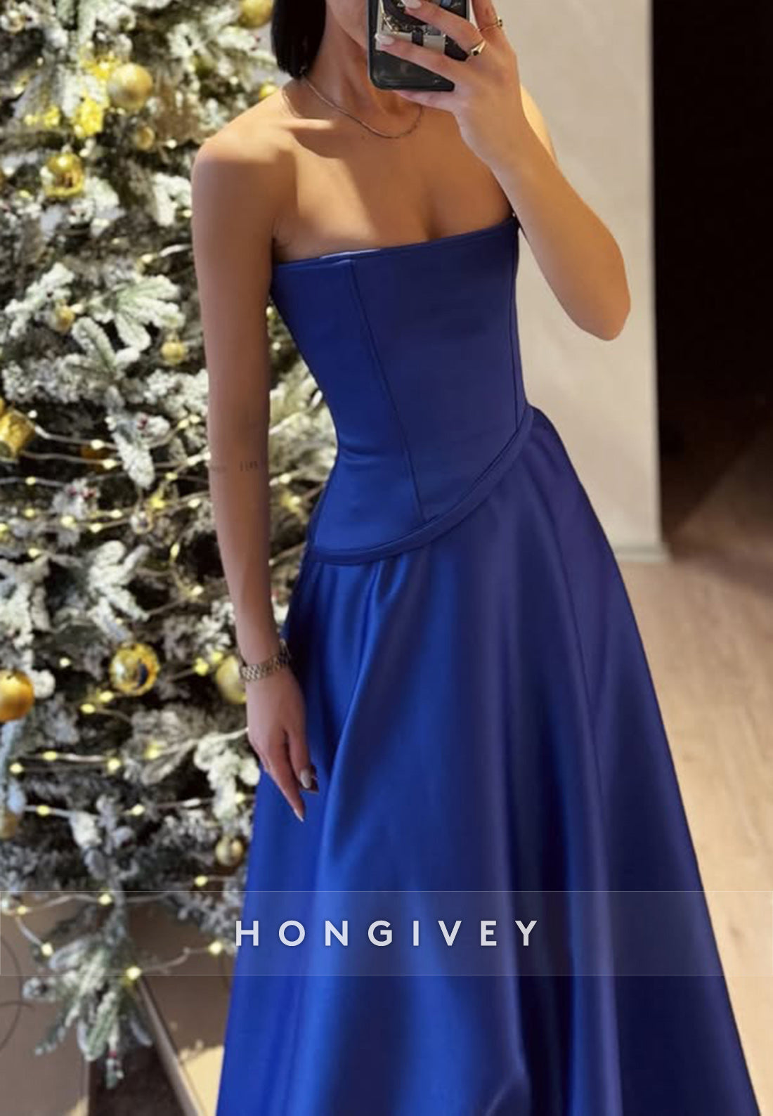 Simple Royal Blue Aline Bateau Satin Sleeveless Prom Dress Formal Gown