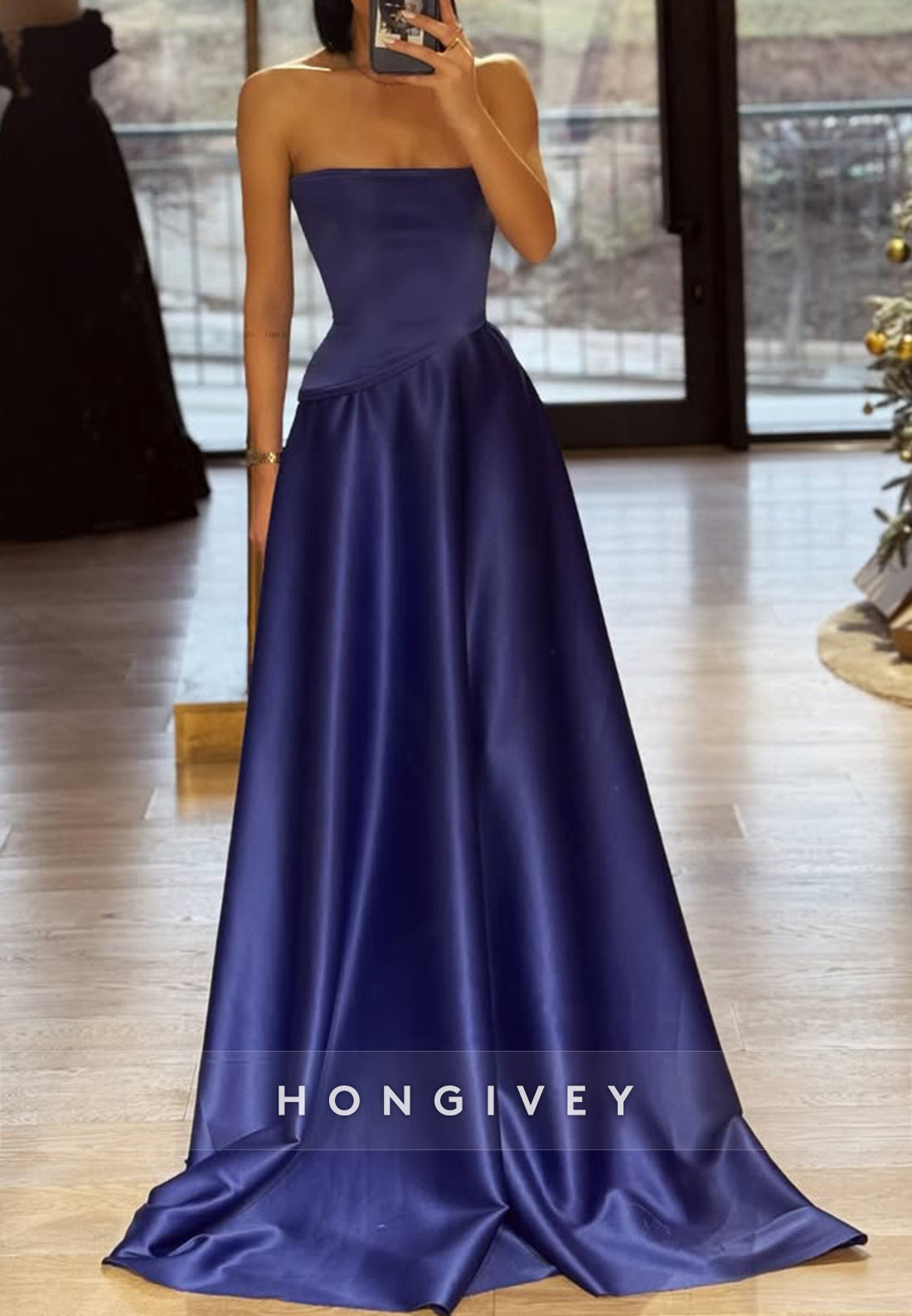 Simple Royal Blue Aline Bateau Satin Sleeveless Prom Dress Formal Gown