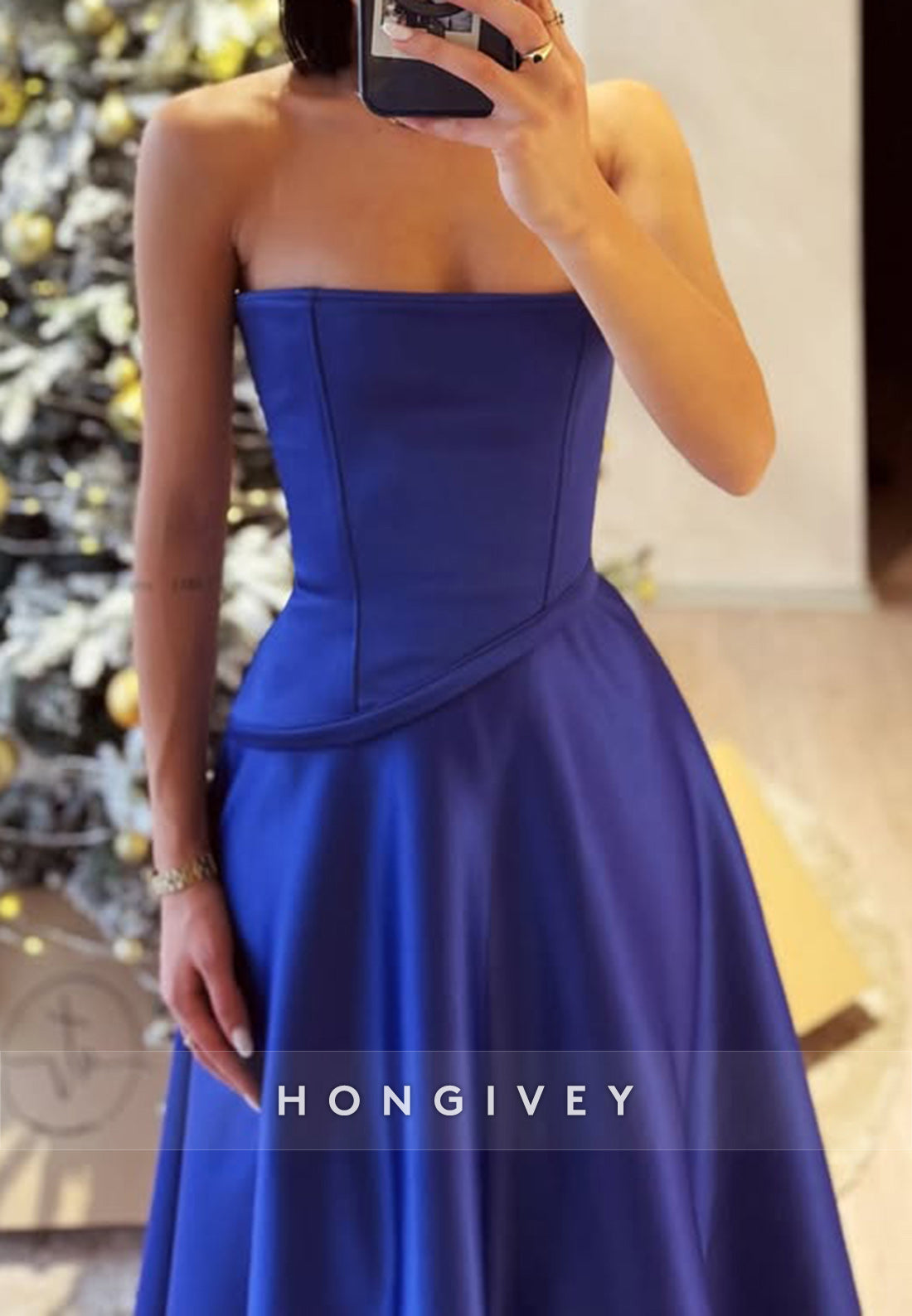 Simple Royal Blue Aline Bateau Satin Sleeveless Prom Dress Formal Gown