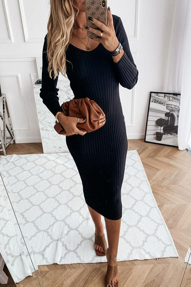 V Neck Casual Long Sweater Dress（3 Colors）