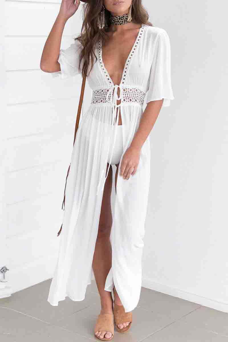 White Crochet Trim Maxi Cover Up