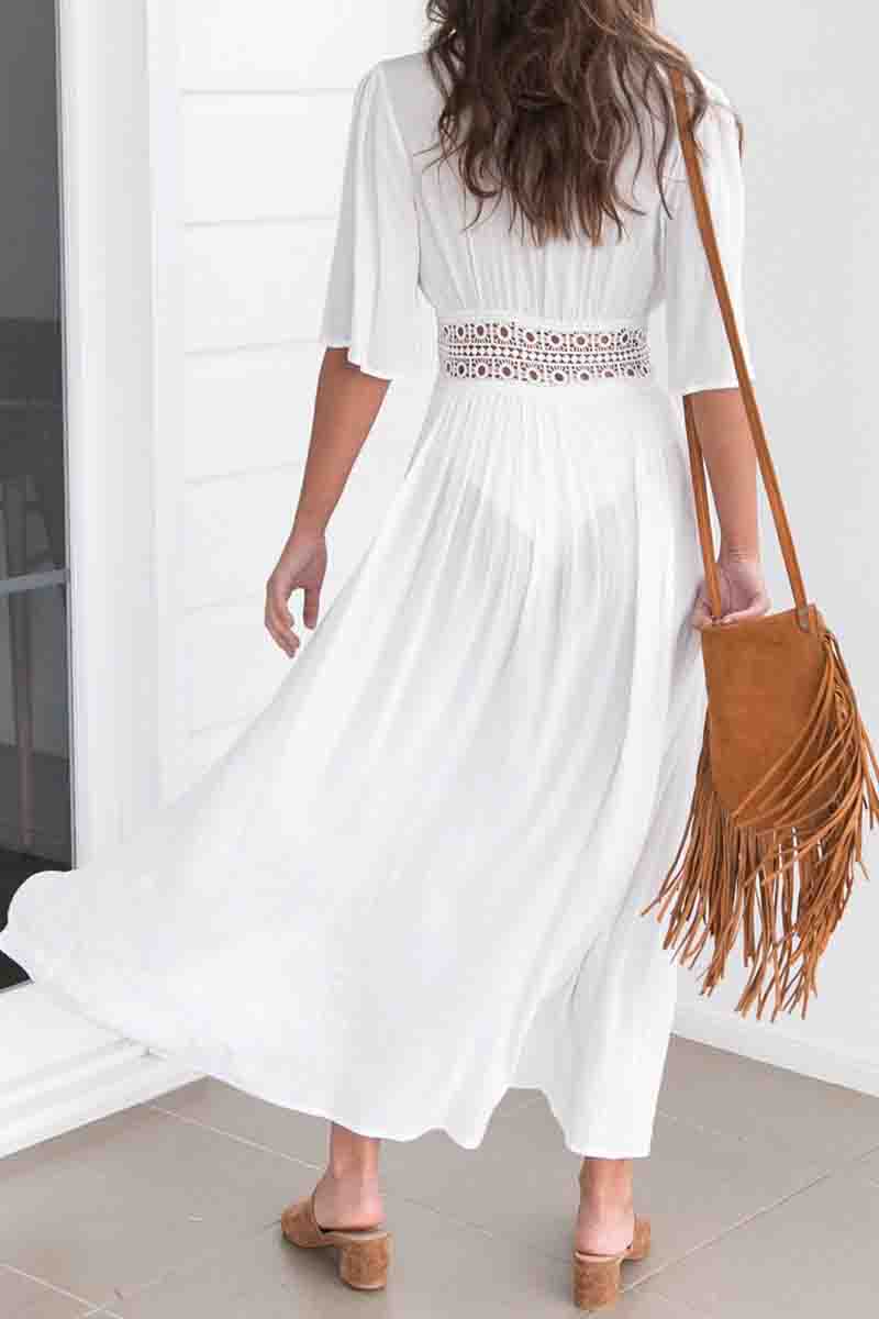 White Crochet Trim Maxi Cover Up