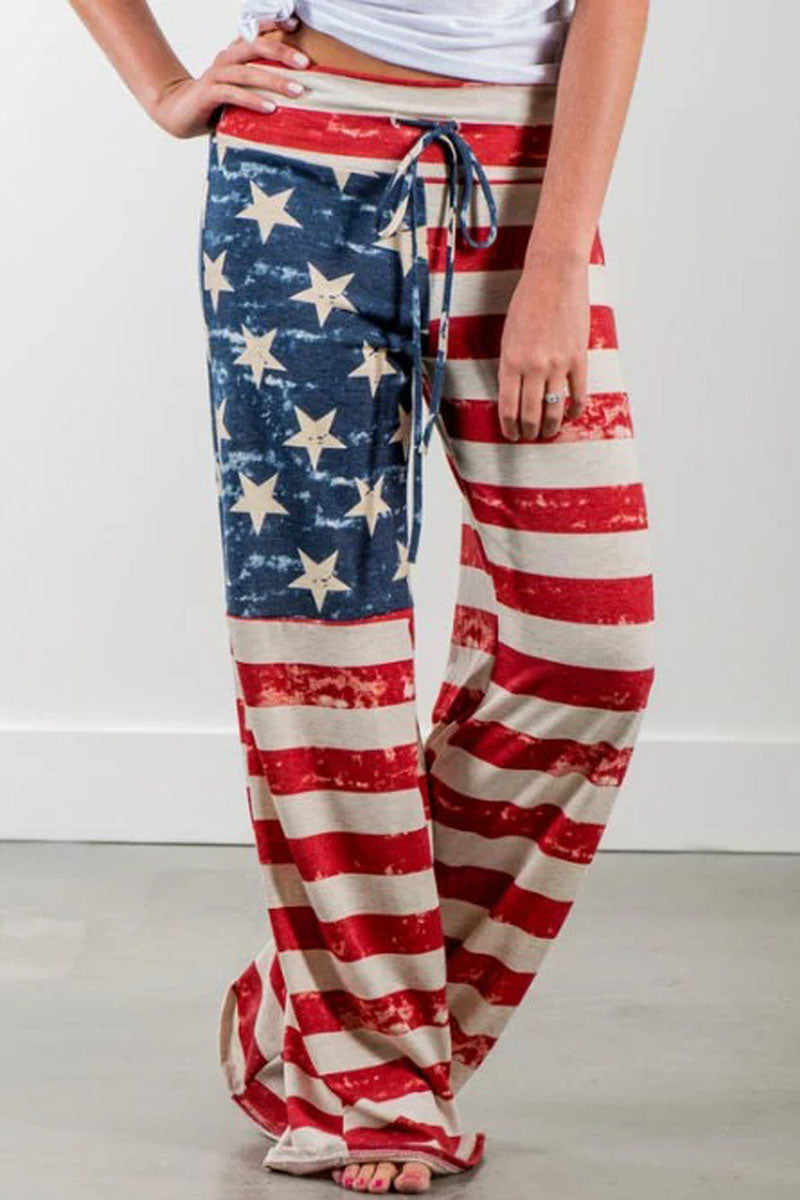 American Flag Drawstring Wide Leg Pants