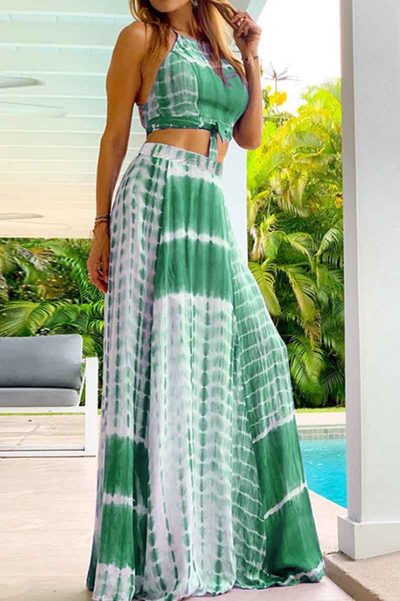 Suspender Halter Top With Waist Waist And Large Swing Skirt Two-Piece Suit