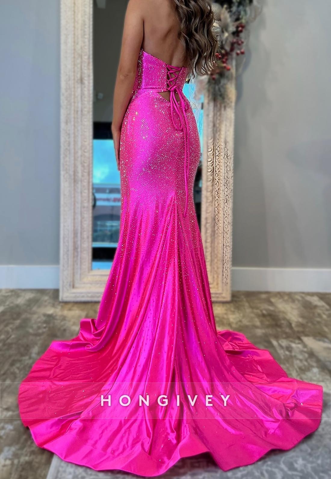 Sweetheart Ruched Mermaid Sparkle Prom Dresses With Train