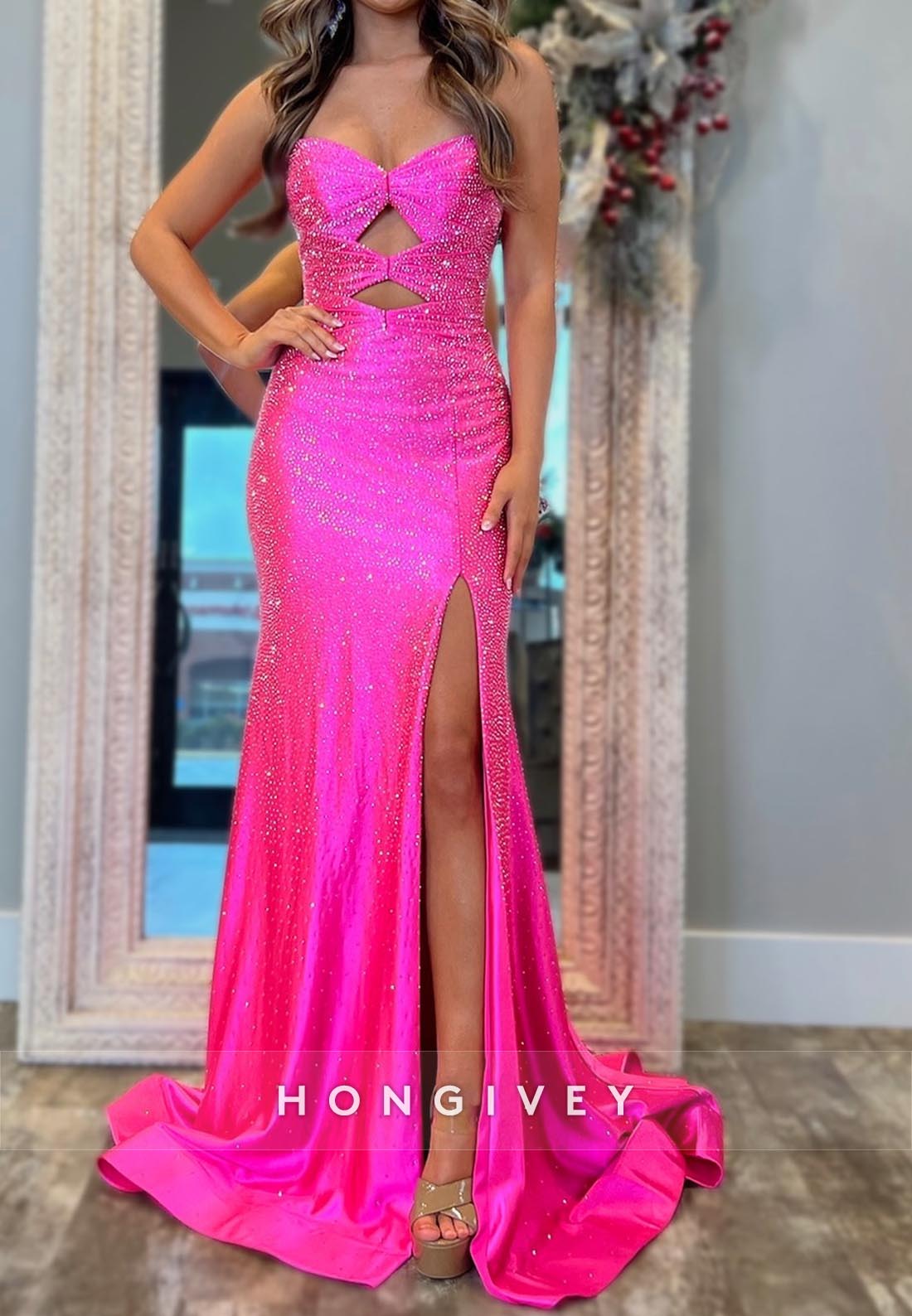 Sweetheart Ruched Mermaid Sparkle Prom Dresses With Train