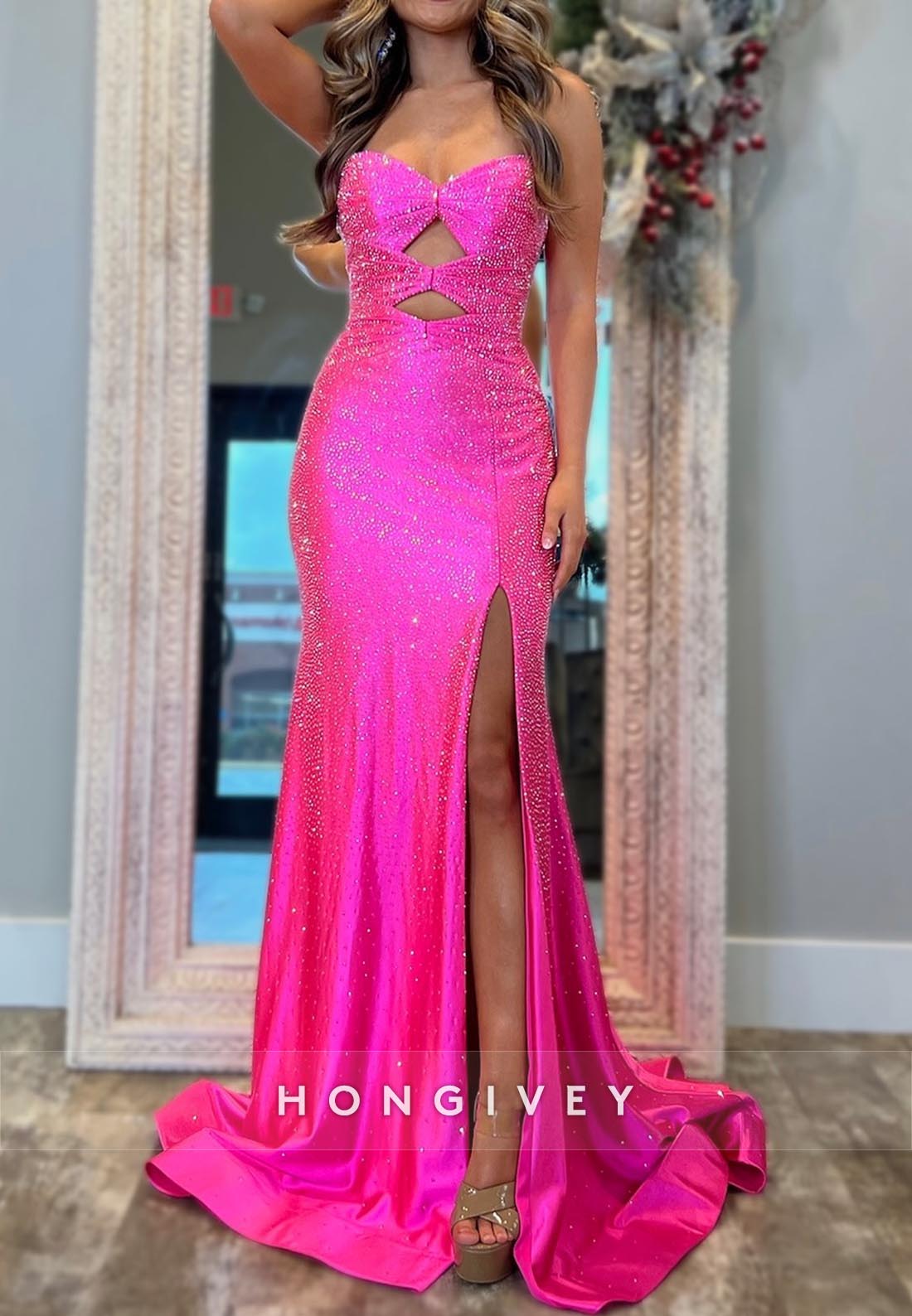 Sweetheart Ruched Mermaid Sparkle Prom Dresses With Train