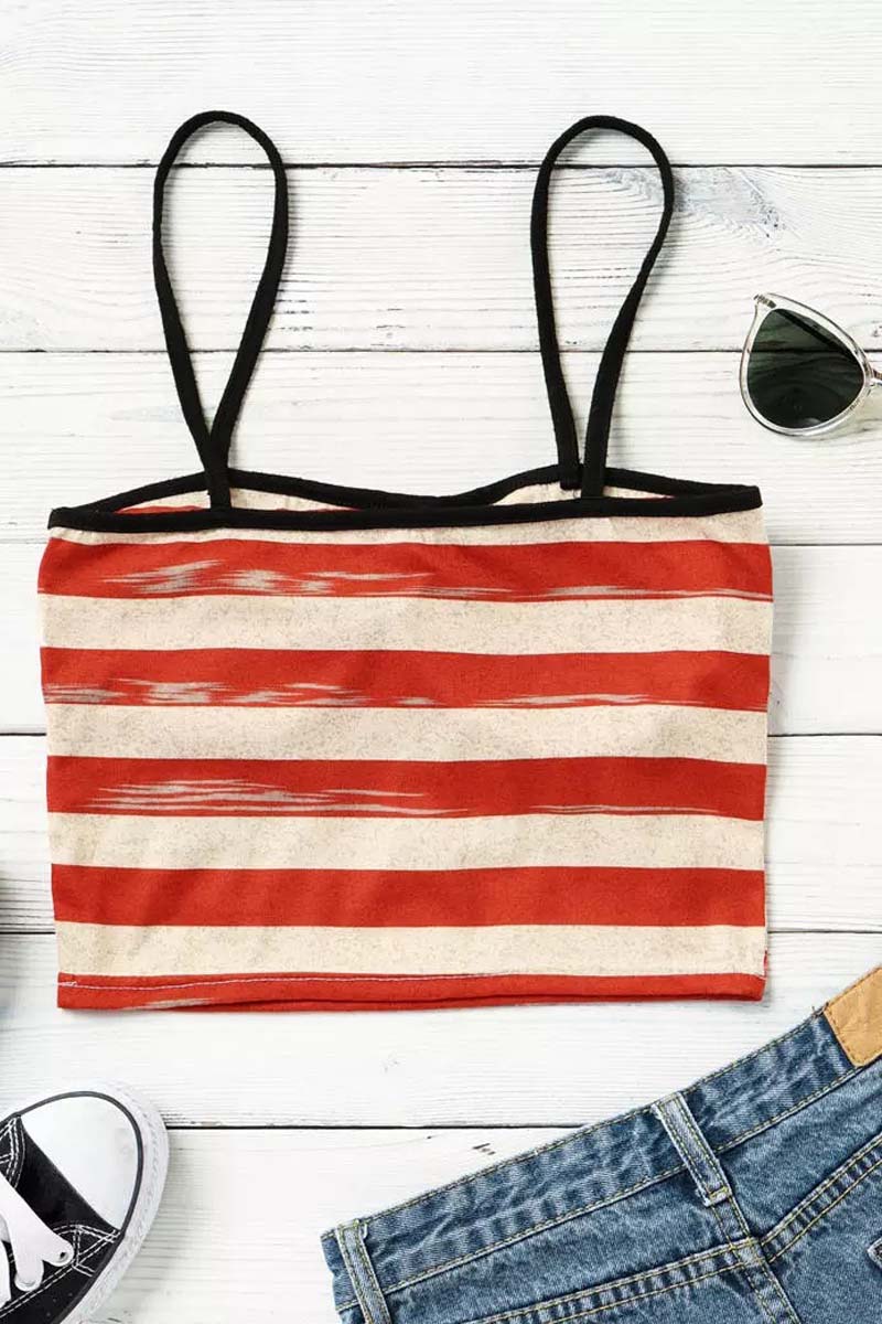 American Flag Star Striped Tassel Crop Top