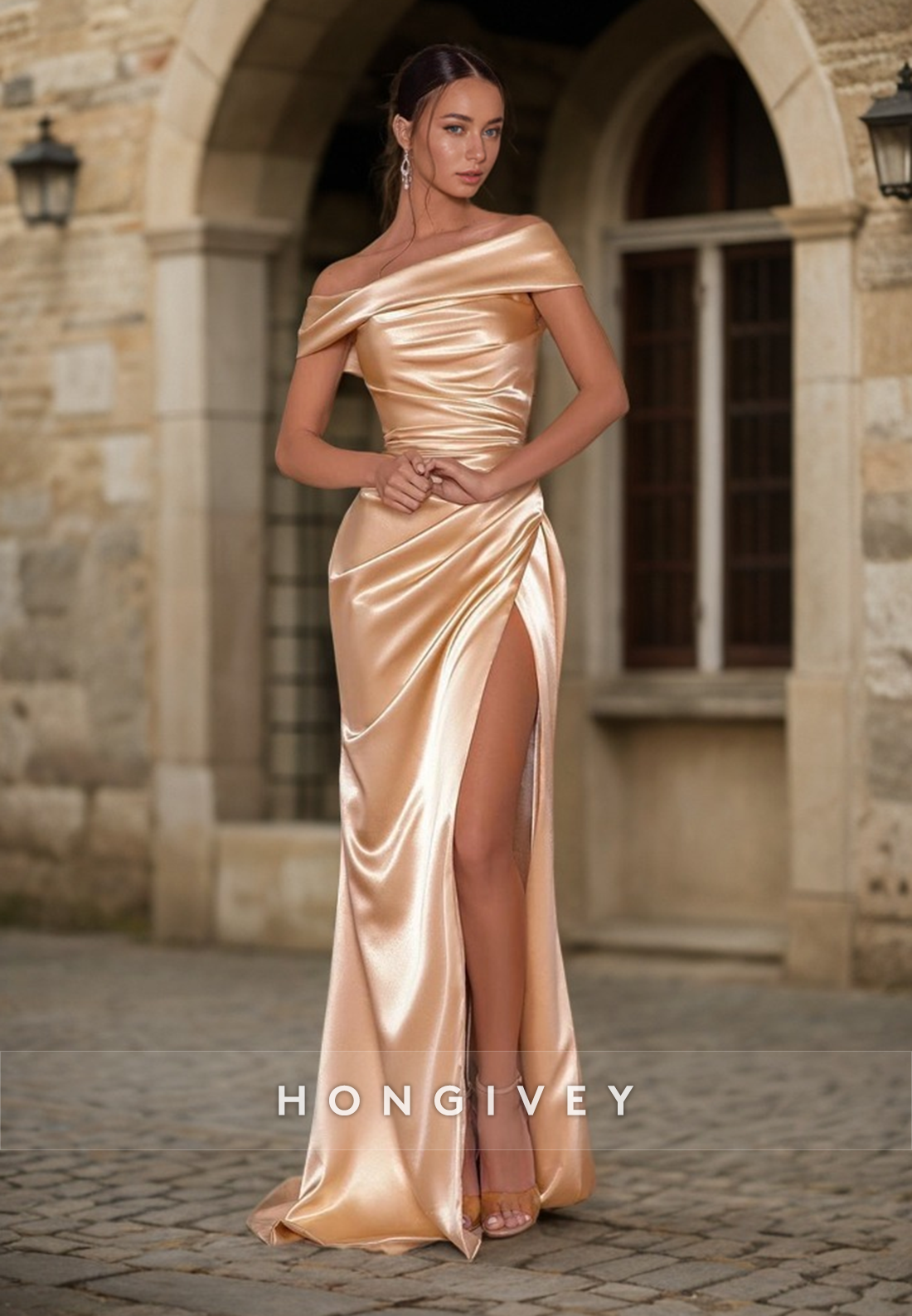 Sheath Offshoulder Empire Pleats Party Prom Evening Dress