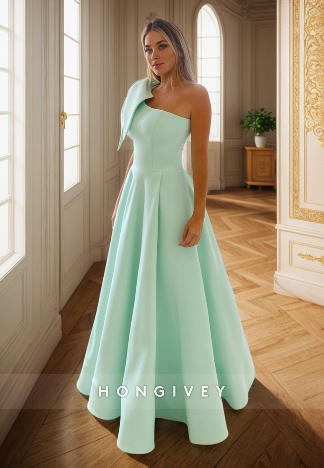 L Satin Aline One Shoulder Floorlength Party Prom Evening Dress