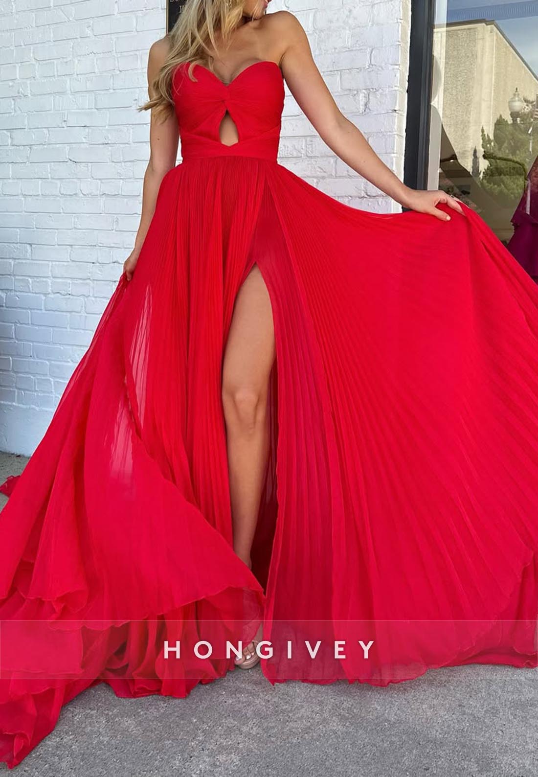 Aline Sweetheart Ruched Long Prom Dresses With Court Train