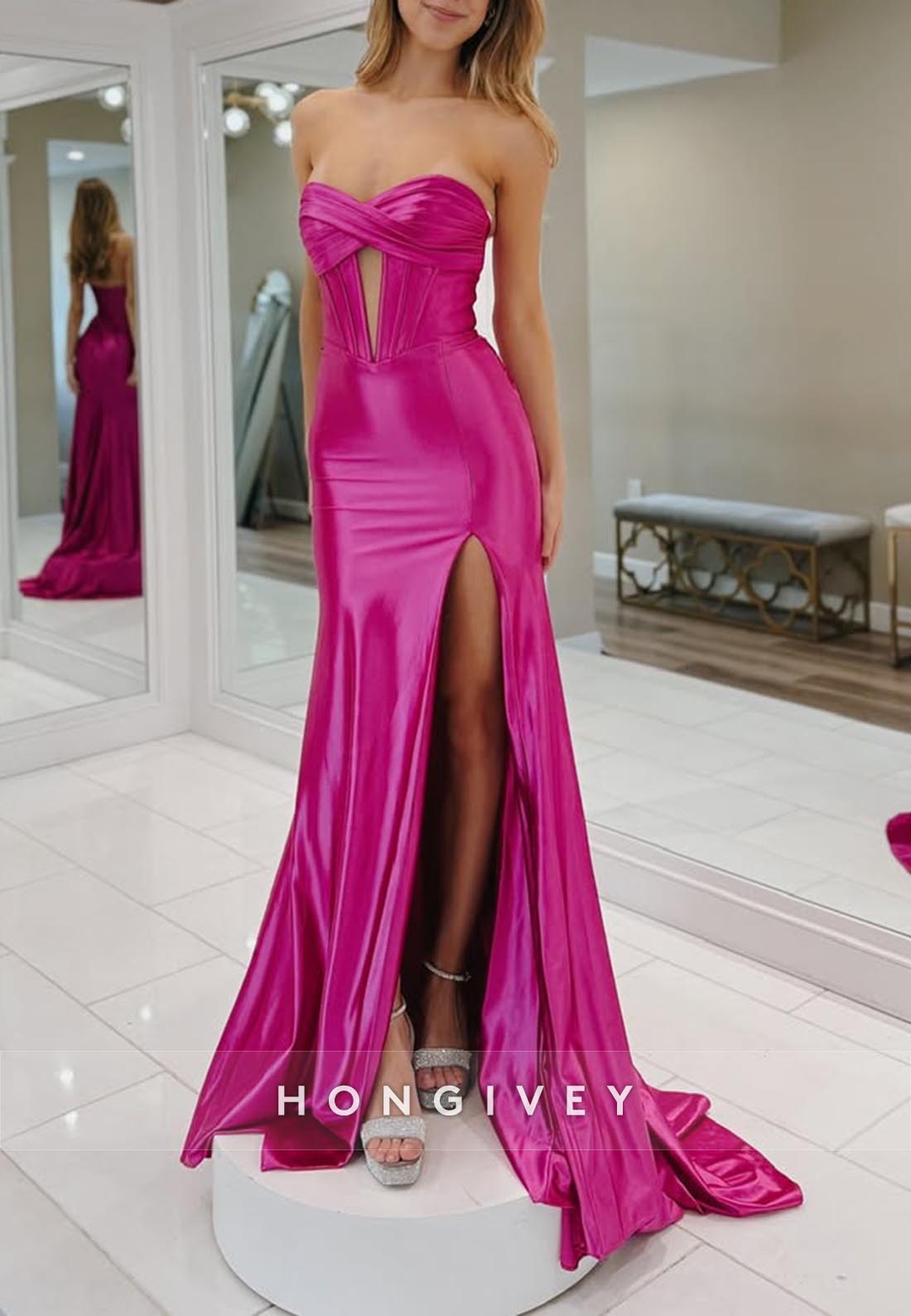 Sweetheart Ruched High Slit Mermaid Sexy Evening Dresses