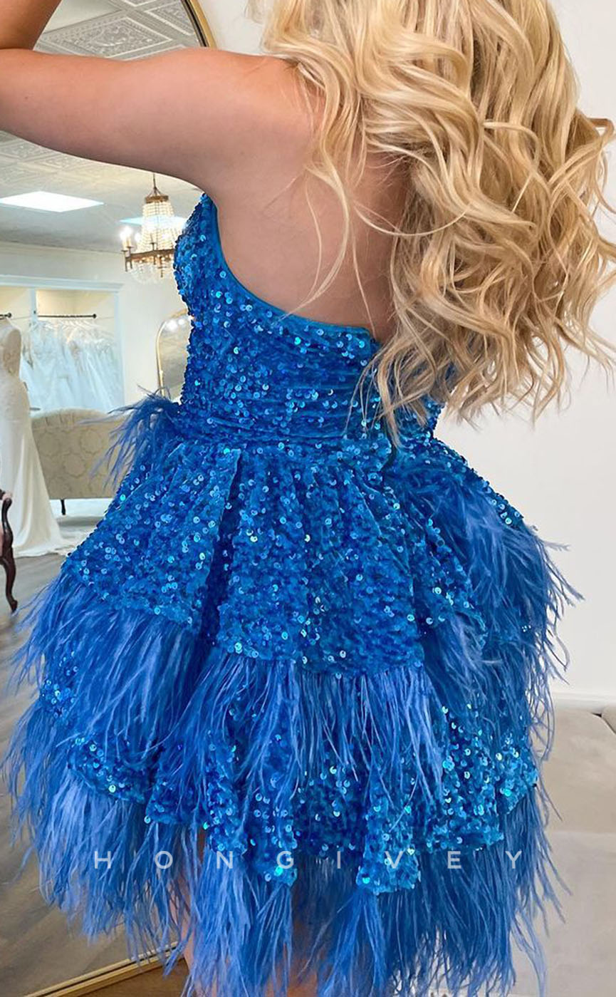 H Aline Sweetheart Strapless Sequined Feathers Party/Homecoming Dress