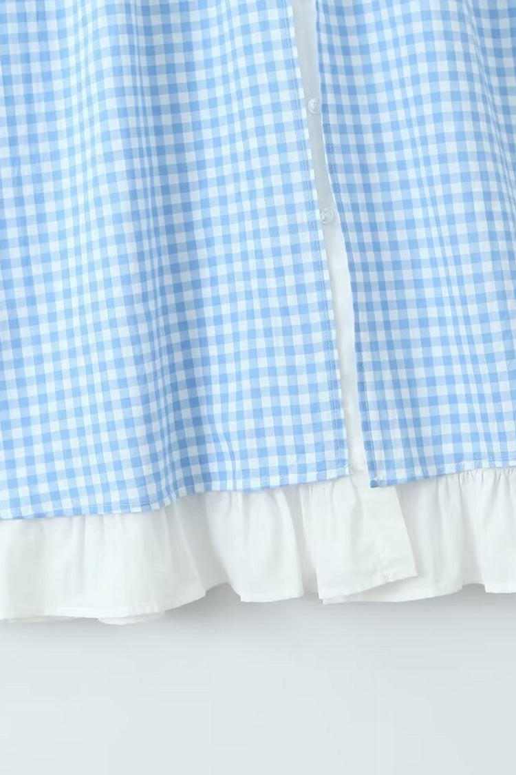 Vintage Gingham Printed Tie Strap Button Up Tiered Ruffle Midi Sundress